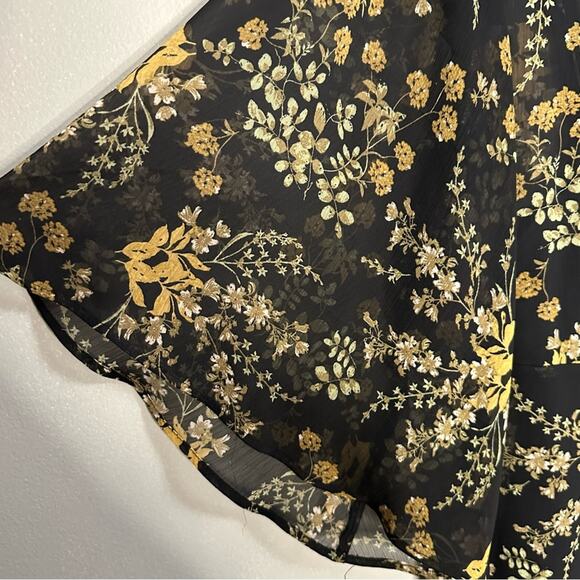 Charming Charlie Ditsy Dark Floral Flutter Sleeve Dress Black Tan Women Large - Picture 5 of 8